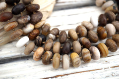 Matte Wood Opalite/ Petrified Wood rondelle beads 12mm (ETB00902)