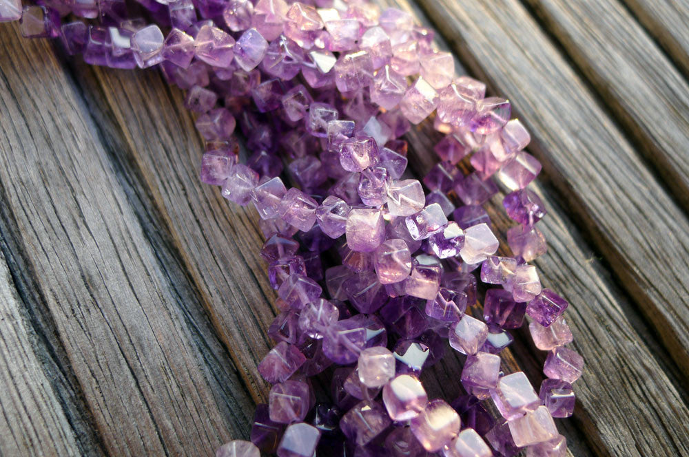 Natural Amethyst (Brazil) 3-4mm cube beads (ETB00680)