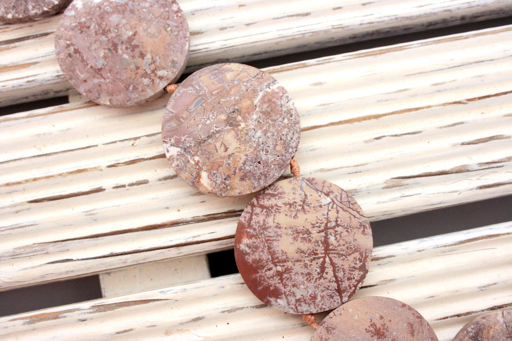 Matte Sonoran Dendrite Rhyolite 29.5-34.5mm round dics beads (ETB00864)