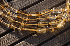 Natural Citrine Quartz (Brazil) 6-9mm hexagon cylinders beads (ETB00661)