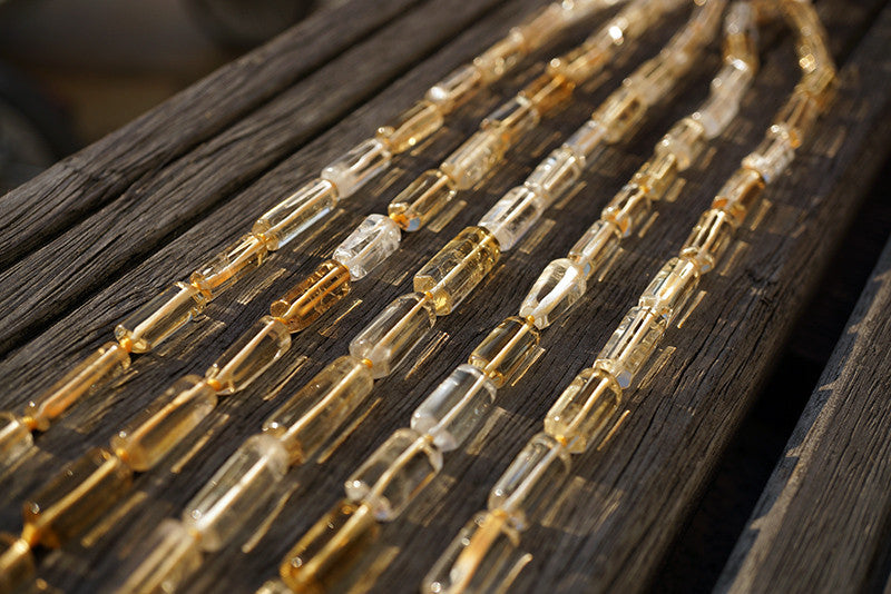 Natural Citrine Quartz (Brazil) 7-9mm hexagon cylinders beads (ETB00660)