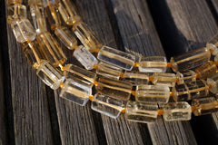 Natural Citrine Quartz (Brazil) 6-9mm hexagon cylinders beads (ETB00661)