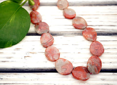 Rare & beautiful Red Horn Coral Fossil 16.5-19mm freeform beads (ETB01135)