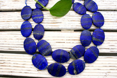 Matte Lapis Lazuli medium size oval beads (amazing blue colour with gold sparkles) (ETB00033)