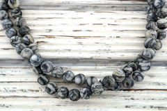 Matte Pinolith 9-10mm round beads (ETB01200)