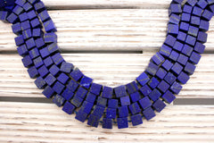 Matte Lapis Lazuli 8.5-10mm cubic / cube beads (amazing blue colour with gold sparkles) (ETB00034)