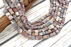 Matte Sonoran Dendrite Rhyolite 5.5-7mm cubic / cube beads (ETB01129)