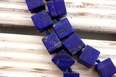 Matte Lapis Lazuli 8.5-10mm cubic / cube beads (amazing blue colour with gold sparkles) (ETB00034)