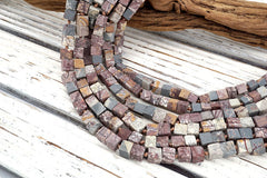 Matte Sonoran Dendrite Rhyolite 5.5-7mm cubic / cube beads (ETB01129)