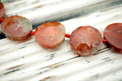 Rare & beautiful Fossilised Red Horn Coral 13.5-19mm freeform beads (ETB01146)