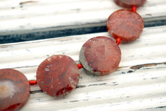 Rare & beautiful Fossilised Red Horn Coral 13.5-19mm freeform beads (ETB01146)