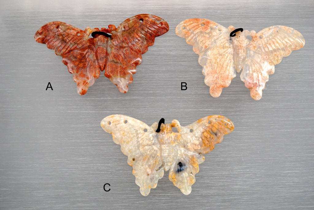 Pink Agate butterflies pendant (ETP00312)