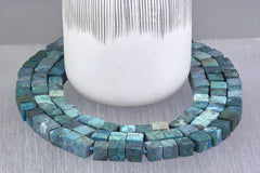 Natural Amazing blue Peruvian Matte Chrysocolla A grade 9-10mm cubic / cube beads  (ETB01156)