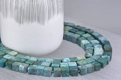 Natural Amazing blue Peruvian Matte Chrysocolla A grade 9-10mm cubic / cube beads  (ETB01156)