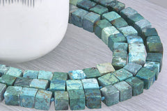 Natural Amazing blue Peruvian Matte Chrysocolla A grade 9-10mm cubic / cube beads  (ETB01156)