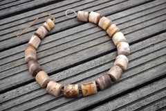 Matte Wood Opalite/ Petrified Wood 17-20mm triangular prism beads (ETB00397)
