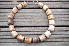 Matte Wood Opalite/ Petrified Wood 17-20mm triangular prism beads (ETB00397)