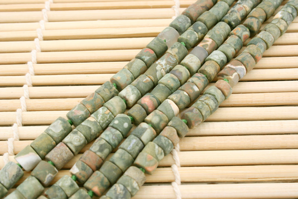 Matte Rainforest Rhyolite 5.5-6mm Thin cylinder beads (ETB01296)