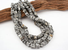 Matte pinolith 7-8mm cube beads (ETB01204)