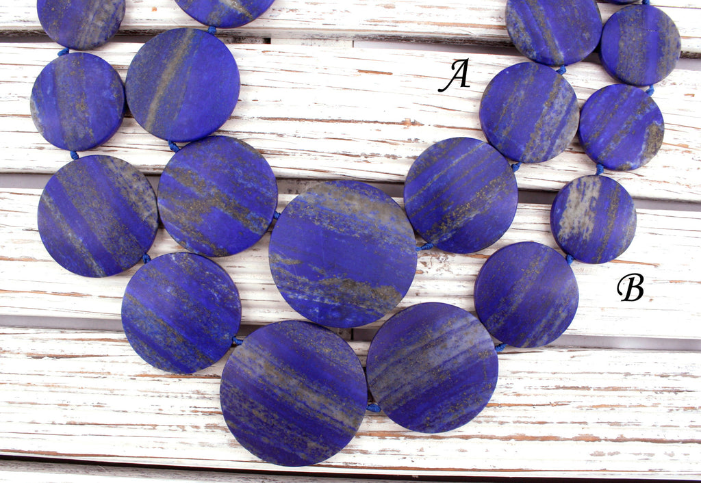 Matte Lapis Lazuli round dics beads  (amazing blue colour with gold sparkles) (ETB01295)