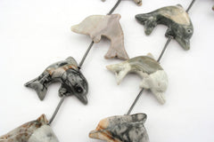 Picasso Jasper 28-31mm Dolphin beads handmade (flat base) (ETB01268)