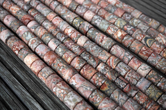 Matte Leopardskin Jasper 14-16mm cylinder beads (ETB00579)
