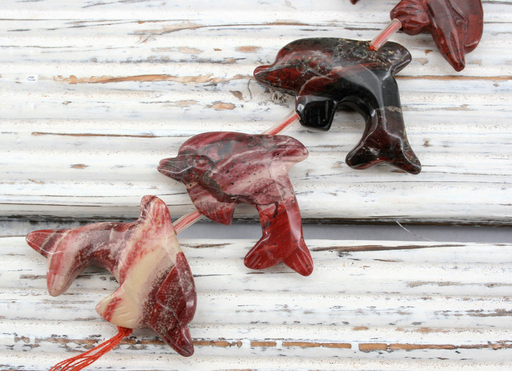 Rainbow Jasper 31-35mm Dolphin beads handmade (ETB01266)