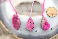 RARE & NATURAL Cobalto Calcite Pink Druzy freeform pendant (ETP00318)