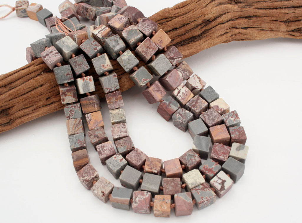 Matte Sonoran Dendrite Rhyolite 8.5-10.5mm cubic / cube beads (ETB01153)