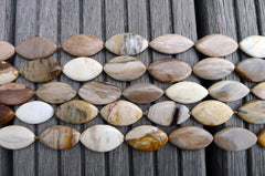 (SPL00030) Petrified Wood medium marquise flat beads