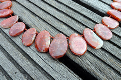 (SPL00061) Fossilised Red Horn Coral freeform beads/necklace top drilled