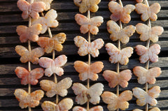 Pink Agate 25-31mm butterflies beads (ETB00315)