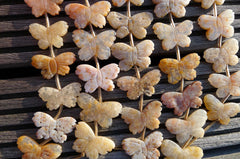 Pink Agate 25-31mm butterflies beads (ETB00315)