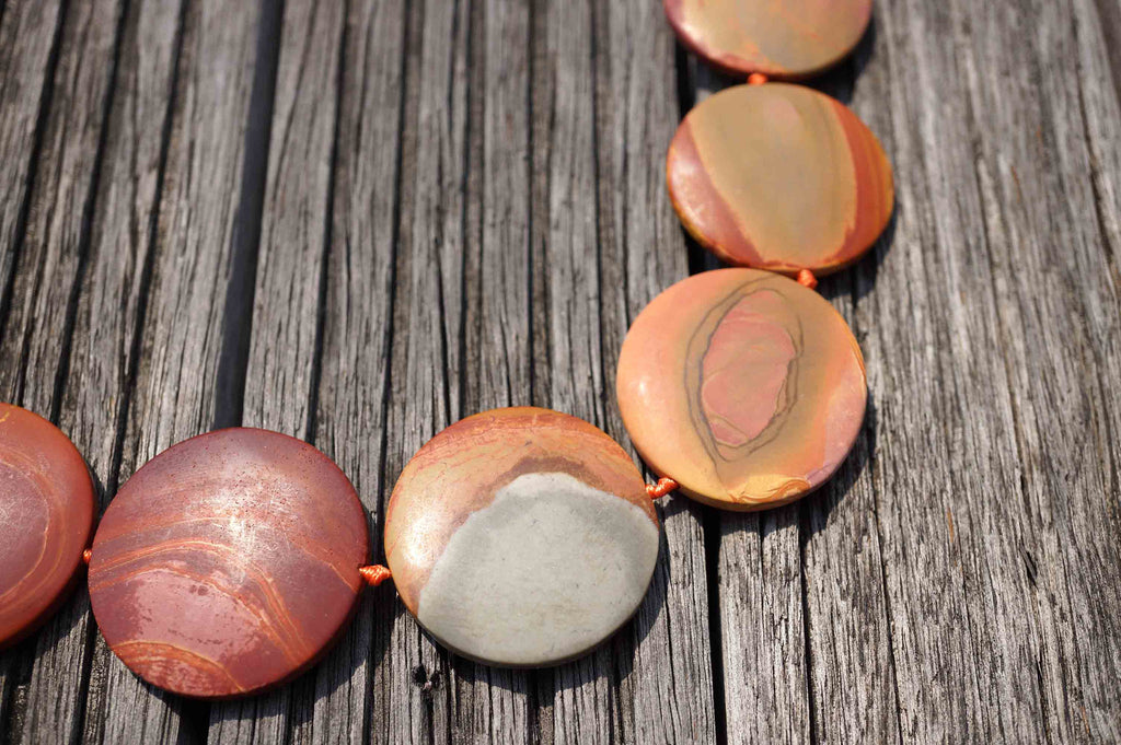 Matte Landscape/ Polychrome jasper 33-43mm round disc beads (ETB00386)