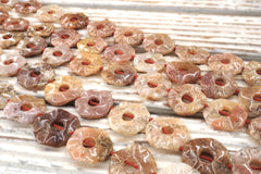 Pink Agate 18 - 23mm abstract donut beads (ETB01853) Unique jewelry/Vintage jewelry/Gemstone necklace