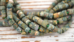 Matte Rainforest Rhyolite Thin cylinder beads 6.5-7mm (ETB00362)