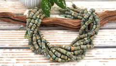 Matte Rainforest Rhyolite Thin cylinder beads 6.5-7mm (ETB00362)
