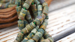Matte Rainforest Rhyolite Thin cylinder beads 6.5-7mm (ETB00362)