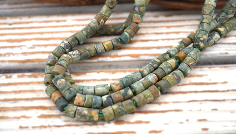 Matte Rainforest Rhyolite Thin cylinder beads 6.5-7mm (ETB00362)
