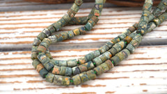 Matte Rainforest Rhyolite Thin cylinder beads 6.5-7mm (ETB00362)