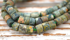Matte Rainforest Rhyolite Thin cylinder beads 6.5-7mm (ETB00362)