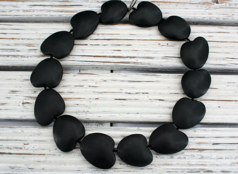 Matte Black Jade heart shape beads 26-34mm (ETB00557)