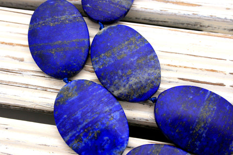 Matte Lapis Lazuli medium size oval beads (amazing blue colour with gold sparkles) (ETB00033)