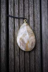 Wood Opalite/ Petrified Wood freeform pendant with brass (ETP00143)