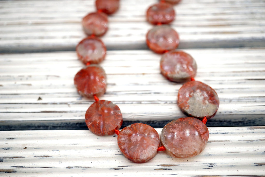 Rare & beautiful Red Horn Coral Fossil 14-20mm freeform beads (ETB00955)