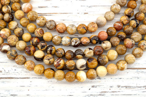 Rare & beautiful Australian Fossil Peanut Wood 7-8mm round beads (ETB01130)