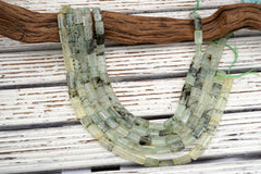 Prehnite With Ediporite oval cylinder beads 7-10mm (ETB01739) Unique jewelry/Vintage jewelry/Gemstone necklace