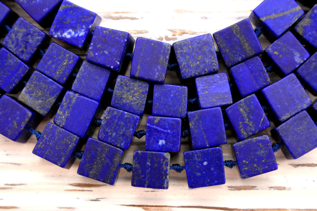 Matte Lapis Lazuli 8.5-10mm cubic / cube beads (amazing blue colour with gold sparkles) (ETB00034)