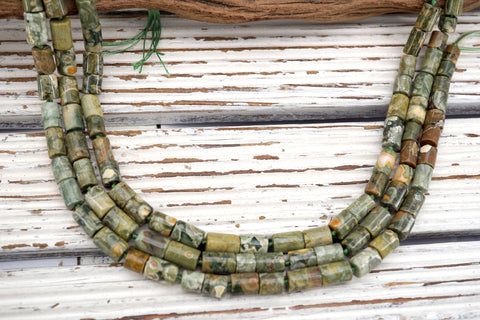 Rainforest Rhyolite Cylinder beads (ETB01748) Unique jewelry/Vintage jewelry/Gemstone necklace