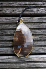 Wood Opalite/ Petrified Wood freeform pendant with brass (ETP00144)